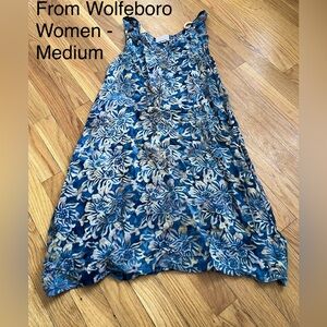 Floral Blue Tank Dress - Blue & Cream